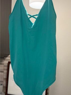 lululemon athletica Teal V‑Neck One‑Piece Swimsuit with Crisscross Back